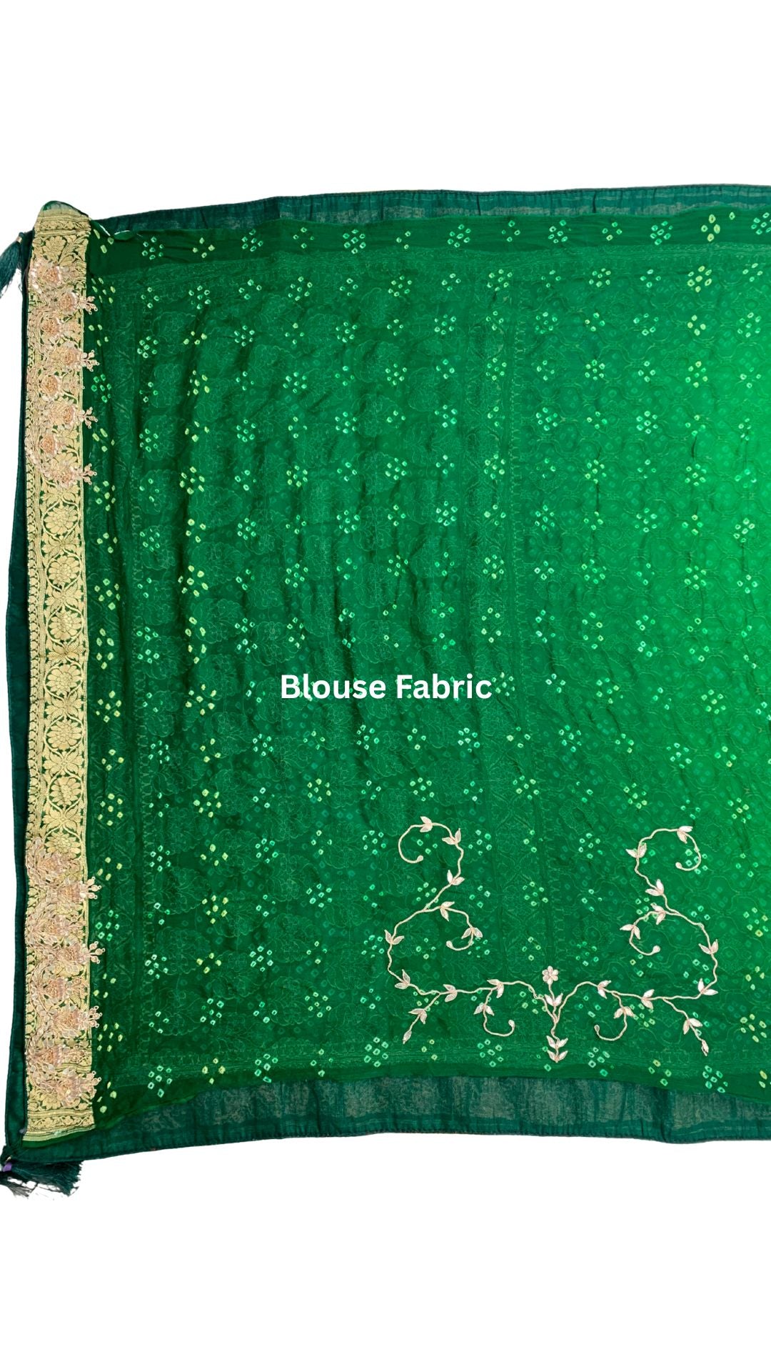 Green Pure Georgette Bandhej Unstitched Saree with Gota, Dabka & Dori Work